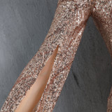 Formal V-Neck Sequins Mini Dress with Slit Sleeves