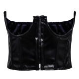Sexy Black Leather Underbust Bustier Tops