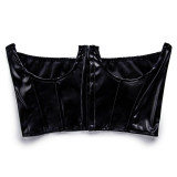 Sexy Black Leather Underbust Bustier Tops