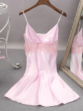 Valentine Sexy Lace Patch Satin Strap Dress Pajama