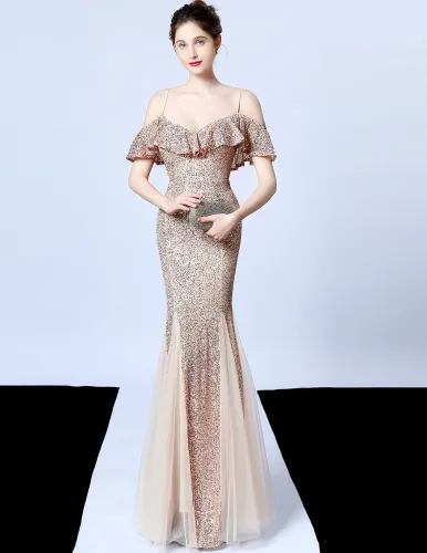 Formal Sequins Mermaid Strap Evening Dress