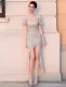 Formal Sequins Irregular Ruffles Party Dress
