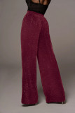 Formal Red Wide Legges High Waist Metallic Trousers