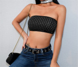 Party Sexy Black Beaded Bandeau Top