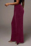Formal Red Wide Legges High Waist Metallic Trousers