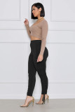 Sexy Solid Plain High Waist Ruched Strings Fit Trousers