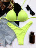 Two Piece Solid Color Halter Swimwear
