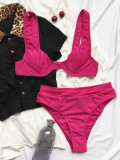 Two Piece Solid Color Simple Swimwear