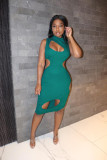 Sexy Cut Out Green Sleeveless Party Dress