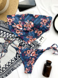 Two Piece Floral Strapless Strings Swimwear