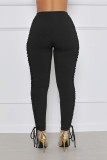 Sexy Solid Plain High Waist Ruched Strings Fit Trousers