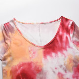 Summer Casual Tie Dye Side Slit V-Neck Long Shirt Dress