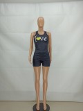 Summer Casual Letter Print Vest and Biker Shorts Matching Set