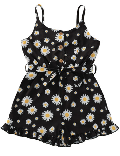 Baby Girl Summer Floral Strap Ruffles Rompers