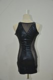 Sexy Black Mesh Patch Leather Strap Mini Club Dress