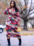 Sexy Long Sleeve Front-Zipped Colorful Midi Dress