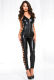 Sexy Black Leather Hollow Out Sleeveless Bodycon Jumpsuit
