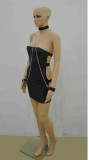 Club Sexy Black Leather Cut Out Tube Dress with Choker