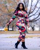 Sexy Long Sleeve Front-Zipped Colorful Midi Dress