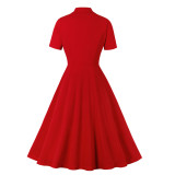 Retro Style Red Prom Skater Dress with Short Sleeve