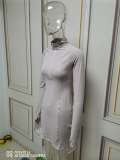 Spring Grey Long Sleeve Zipped Bodycon Dress