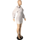 Casual Long Sleeve Plaid Zipper Mini Dress