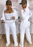 Casual White 3PC Long Sleeve Hoody Tracksuit