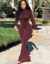 Occassional Sexy Long Sleeve Metallic Flare Jumpsuit