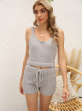 Summer Casual Knitting Crop Vest and Shorts Matching Lounge Set