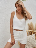 Summer Casual Knitting Crop Vest and Shorts Matching Lounge Set