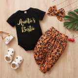 Baby Girl Summer Leopard Rompers and Pants Set with Matching Headband