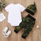 Baby Boy Summer Camou Rompers and Pants Set with Matching Hat
