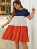 Plus Size Summer Contrast A-Line Ruffle Dress