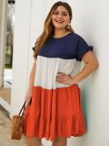 Plus Size Summer Contrast A-Line Ruffle Dress