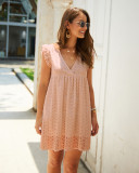 Summer Pink Hollow Out V-Neck A-line Dress