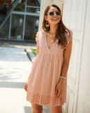 Summer Pink Hollow Out V-Neck A-line Dress