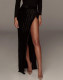 Formal High Waist Side Slit Velvet Pleated Long Skirt