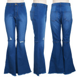 Autumn Blue High Waist Ripped Flare Jeans