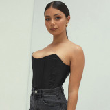 Sexy Leather Black Strapless Irregular Party Top