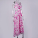 Summer Pink Tie Dye Straps Long Dress