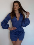 Sexy Deep-V Bustier Long Sleeve Blouse Dress