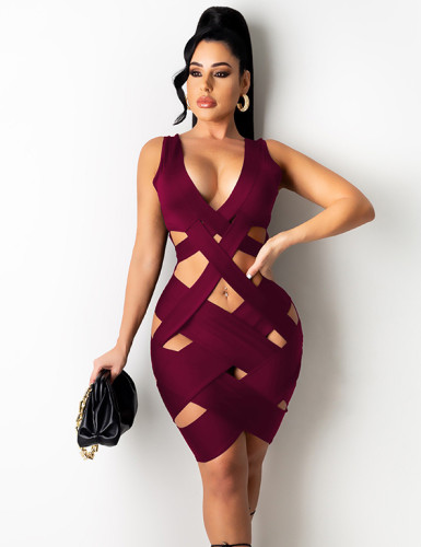 Summer Hollow Out Party Sexy Sleeveless Bodycon Dress