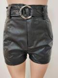 Spring Black High Waist Leather Shorts with Matching Belt