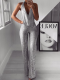 Summer Formal Sequins Silver Halter Top and Pants Set