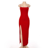 Formal Red Side Slit Strap Long Evening Dress