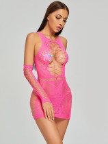 Sexy Hollow Out Mesh Chemise Dessous mit Handschuhen