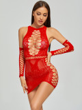 Sexy Hollow Out Mesh ChemiseLingerie with Gloves
