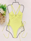 Solid Color One-Piece Lace-Up Strap Swimwear