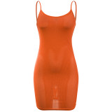 Summer Orange Sexy Strap Mini Bodycon Dress
