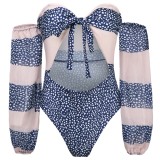 Print Long Sleeve Strapless Swimwear with Cover-Up